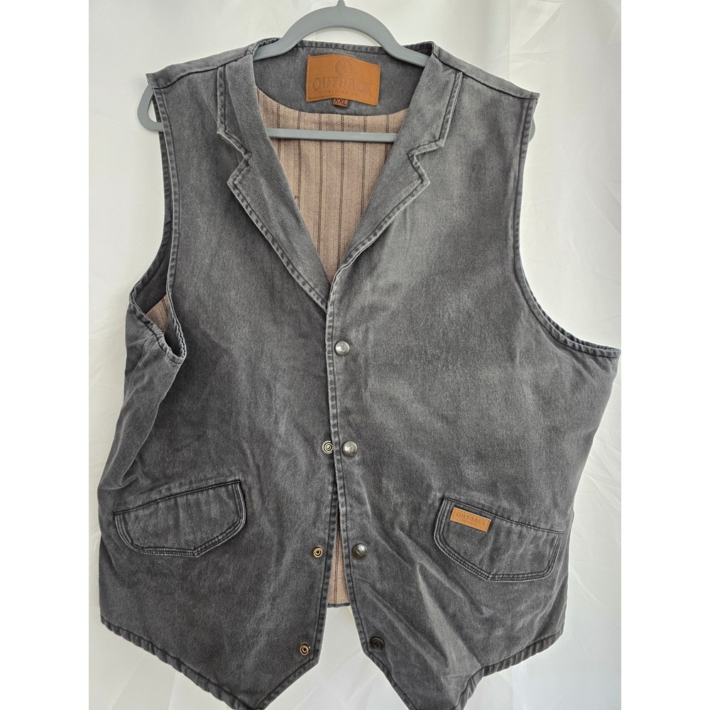 Outback Trading Co Mens Vest XXL Gray Denim Western Cowboy Style Pockets Button